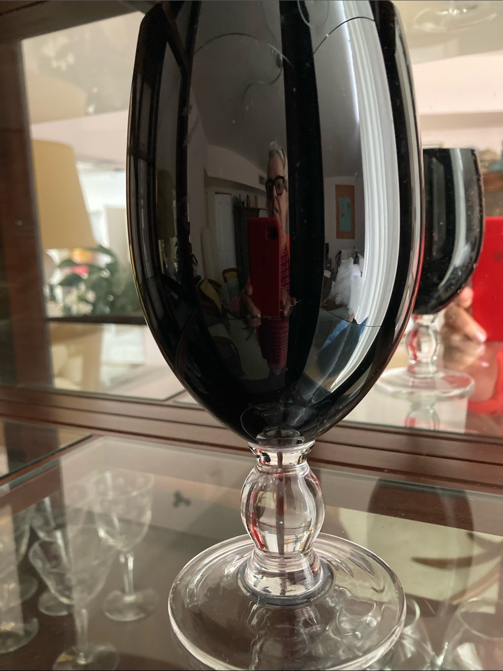 Black Glass Goblet with Clear Stem